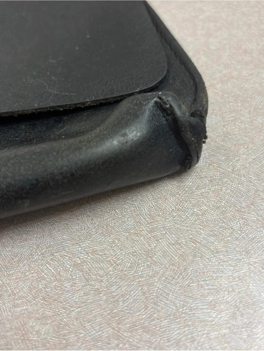 Will Leather Goods Black Distressed Leather Pouch Work Bag Metal Stud Fastener